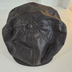 Vintage Black Coated Satin Newsboy Baker Boy Cap USA Made Union Tag Large